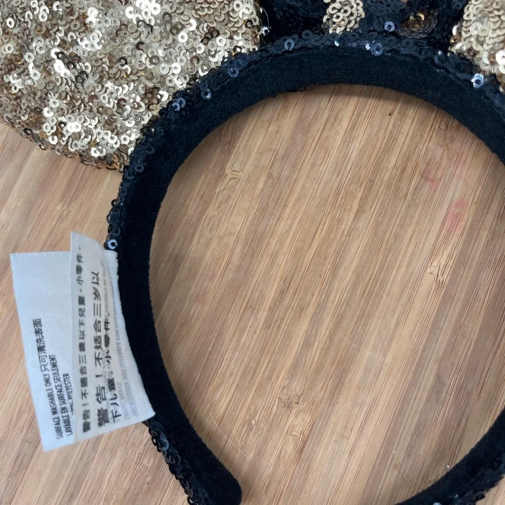 Disney Parks Black Gold Polka Dot Minnie Mouse Bow Sequins Ears‎ Headband Ears